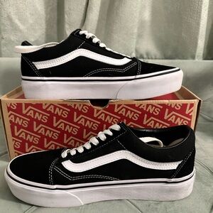 Vans Classic Black and White Low-Top Platform Shoes